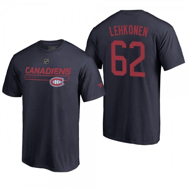 Men's Montreal Canadiens Artturi Lehkonen #62 Rinkside Collection Prime Authentic Pro Navy T-shirt