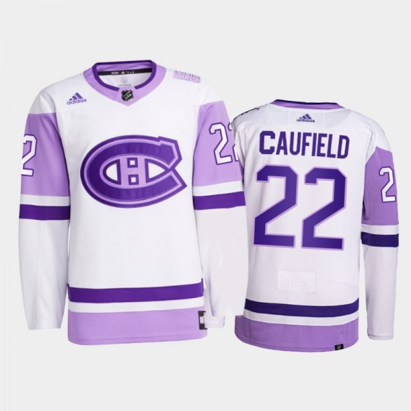 Cole Caufield #22 Montreal Canadiens 2021 HockeyFightsCancer White Primegreen Jersey