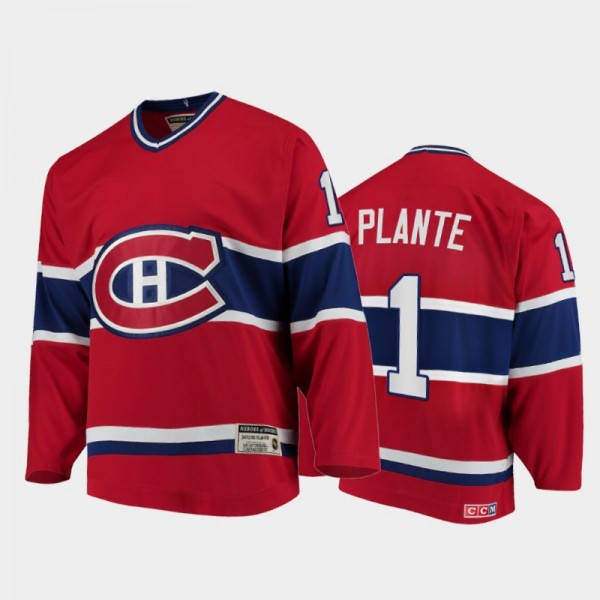 Canadiens Jacques Plante #1 Authentic Throwback Heroes of Hockey Red Jersey