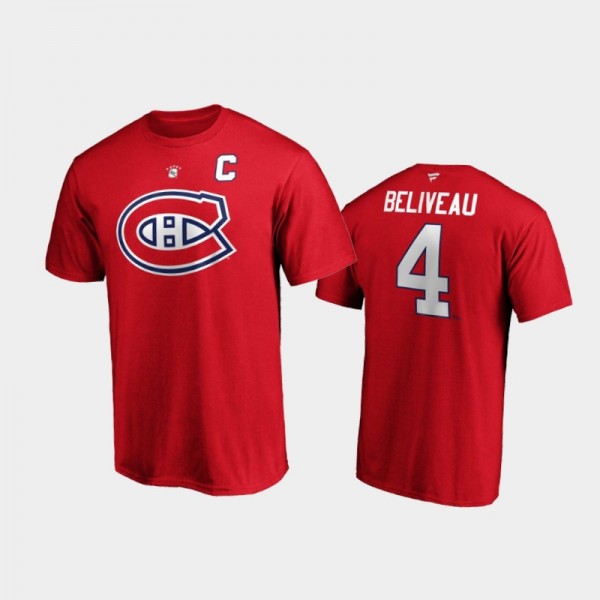 Men's Montreal Canadiens Jean Beliveau #4 Retired Player Red T-Shirt