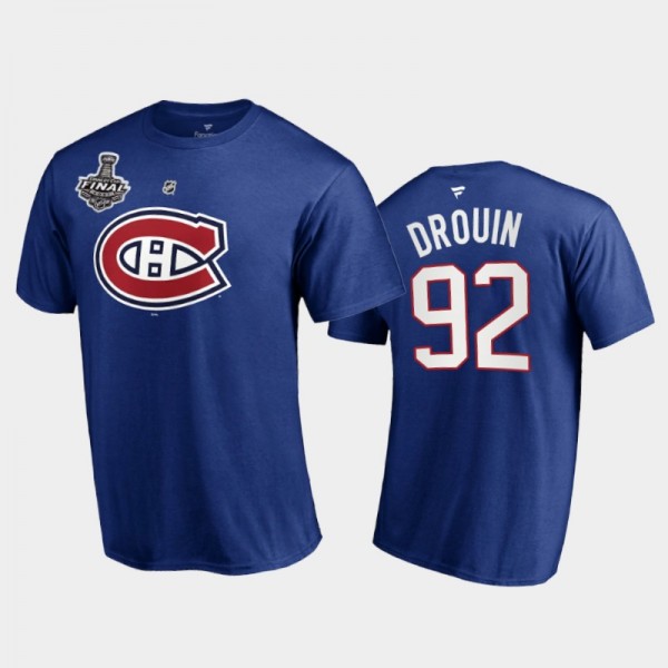 Men Montreal Canadiens Jonathan Drouin #92 2021 Stanley Cup Final Blue T-Shirt