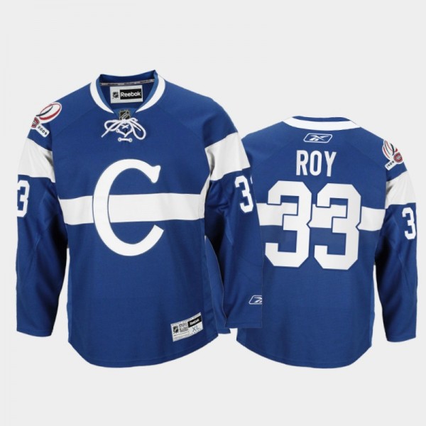Men Montreal Canadiens Patrick Roy #33 Throwback 100th Anniversary Celebration Blue Jersey