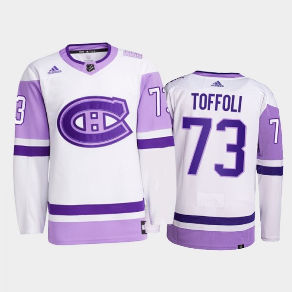 Tyler Toffoli #73 Montreal Canadiens 2021 HockeyFightsCancer White Primegreen Jersey