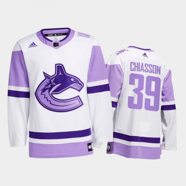 Alex Chiasson #39 Vancouver Canucks 2021 HockeyFightsCancer White Special warm-up Jersey