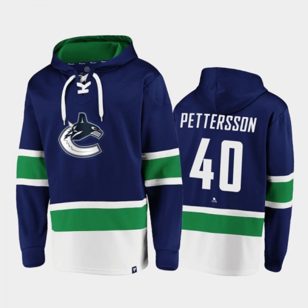 Men's Elias Pettersson #40 Vancouver Canucks Lace-Up Blue Dasher Player Hoodie