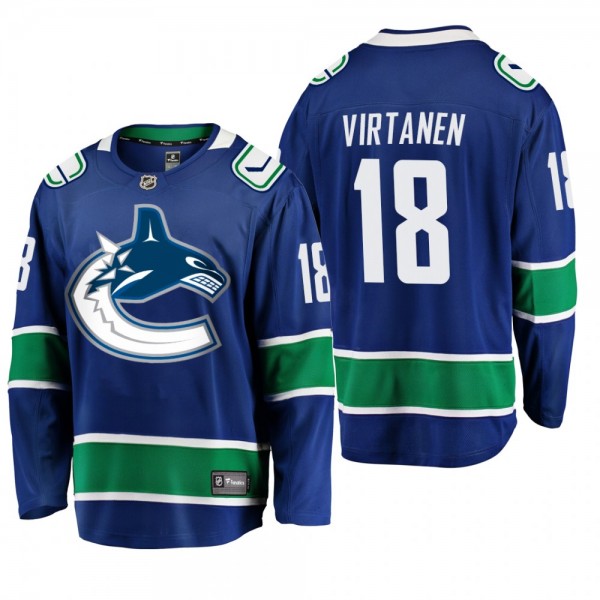 Vancouver Canucks Jake Virtanen #18 Home Blue Breakaway Player Fanatics Branded Jersey