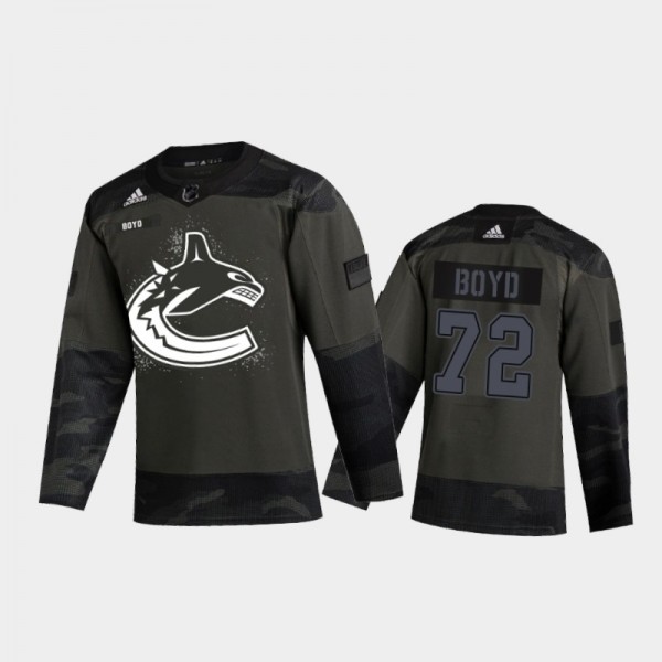 Men's Vancouver Canucks Travis Boyd #72 2021 Armed Forces Night Camo Warm-Up Jersey
