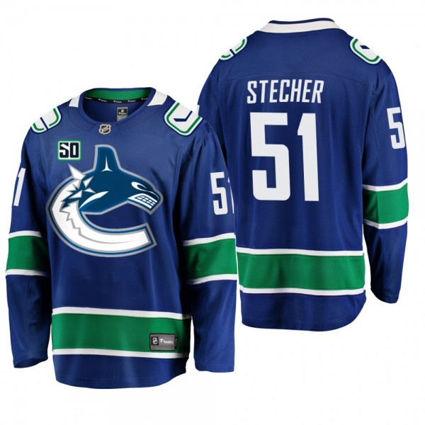 Canucks Troy Stecher #51 50th Anniversary Home Jersey - Blue