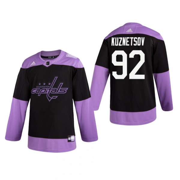 Evgeny Kuznetsov #92 Washington Capitals 2019 Hockey Fights Cancer Black Practice Jersey