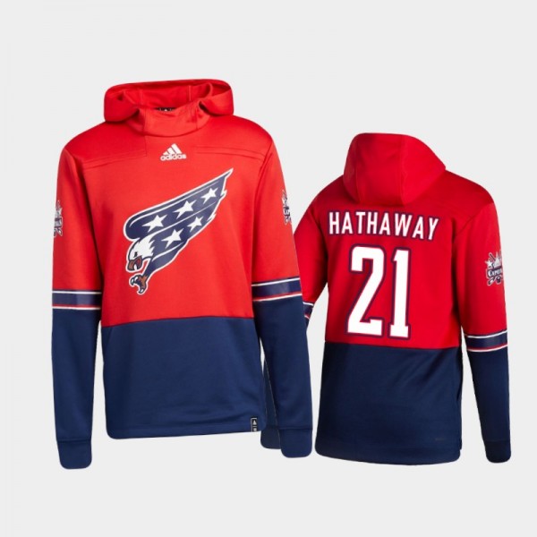 Men's Washington Capitals Garnet Hathaway #21 Authentic Pullover Special Edition 2021 Reverse Retro Red Hoodie