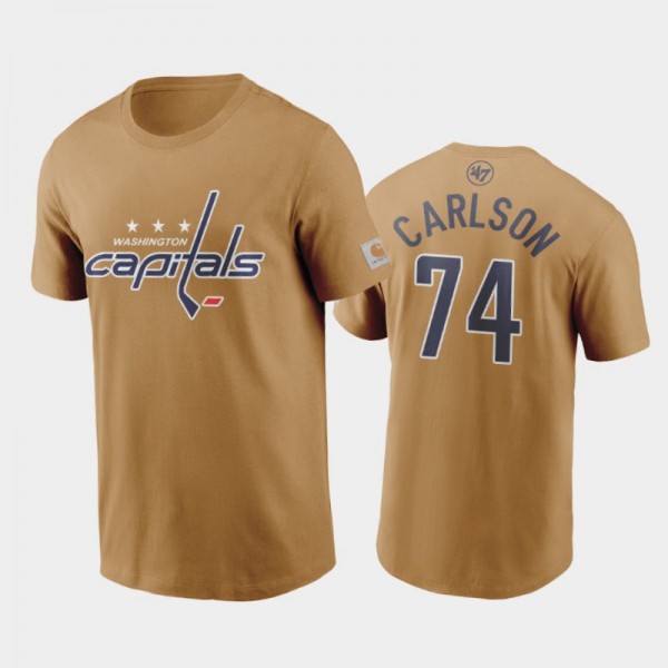 Men's Capitals John Carlson #74 Carhartt X 47 Branded Clean Up Brown T-Shirt