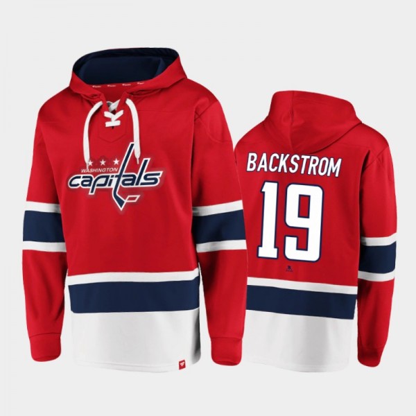 Men's Nicklas Backstrom #19 Washington Capitals Lace-Up Red Dasher Player Hoodie