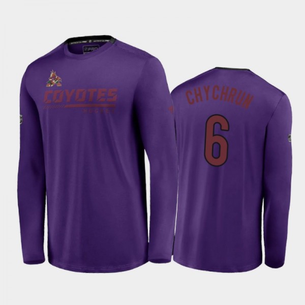 Men's Arizona Coyotes Jakob Chychrun #6 Locker Room Long Sleeve Special Edition Purple T-Shirt