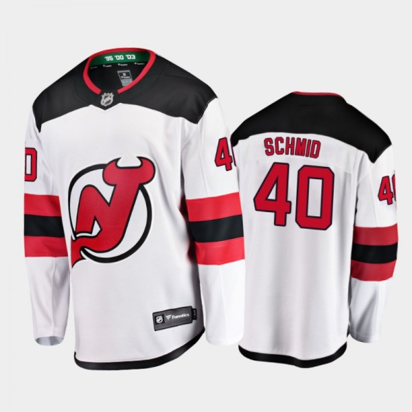 New Jersey Devils #40 Akira Schmid White 2021-22 Away Jersey