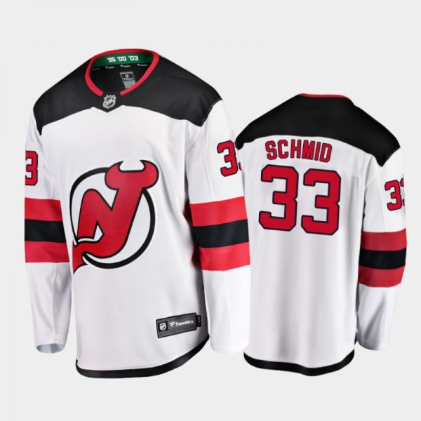 Men's New Jersey Devils Akira Schmid #33 Away Whit...