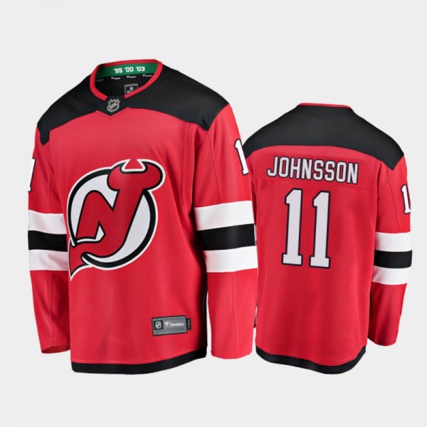 New Jersey Devils Andreas Johnsson #11 Home Red 2020-21 Breakaway Player Jersey