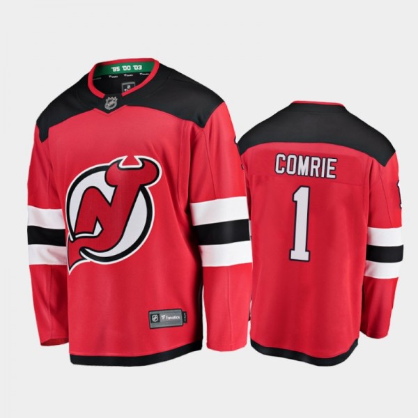 Men's New Jersey Devils Eric Comrie #1 Home Red 20...