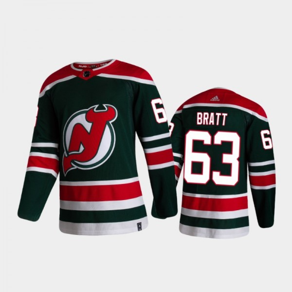 Men's New Jersey Devils Jesper Bratt #63 Reverse Retro 2020-21 Green Authentic Jersey
