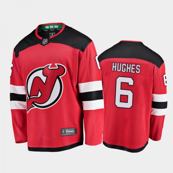 New Jersey Devils #6 Luke Hughes Home Red 2021 NHL...