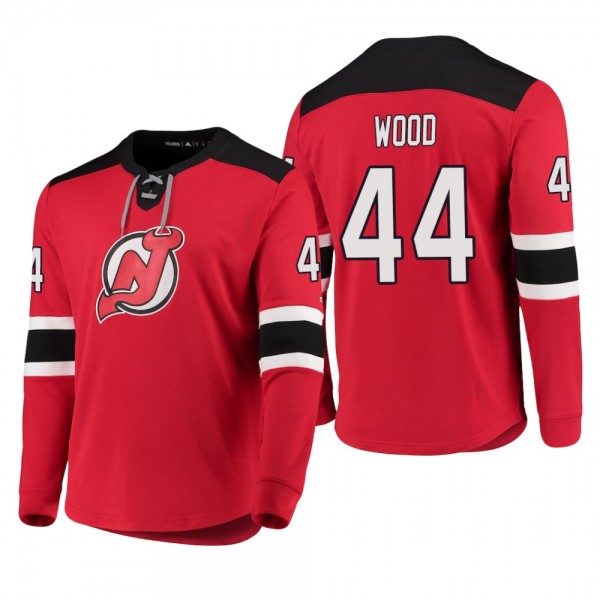 Devils Miles Wood #44 Adidas Platinum Long Sleeve 2018-19 Cheap Jersey T-Shirt Red