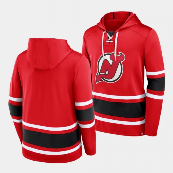 New Jersey Devils Red Puck Deep Men Lace-Up Pullover Hoodie