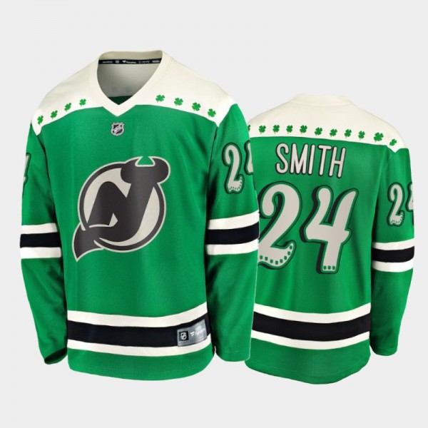 Men's New Jersey Devils Ty Smith #24 2021 St. Patrick's Day Green Jersey