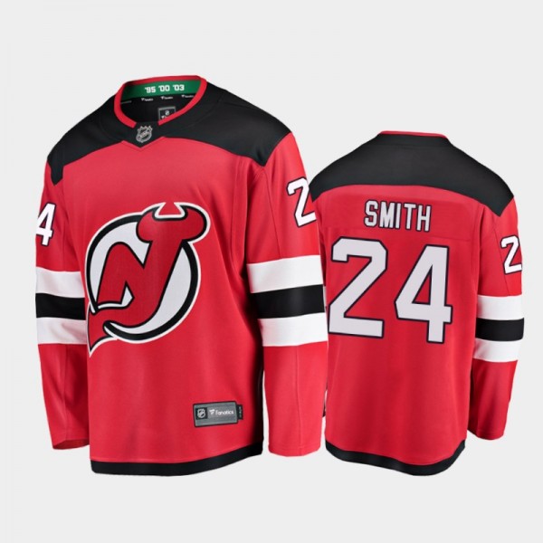Men's New Jersey Devils Ty Smith #24 Home Red 2020...