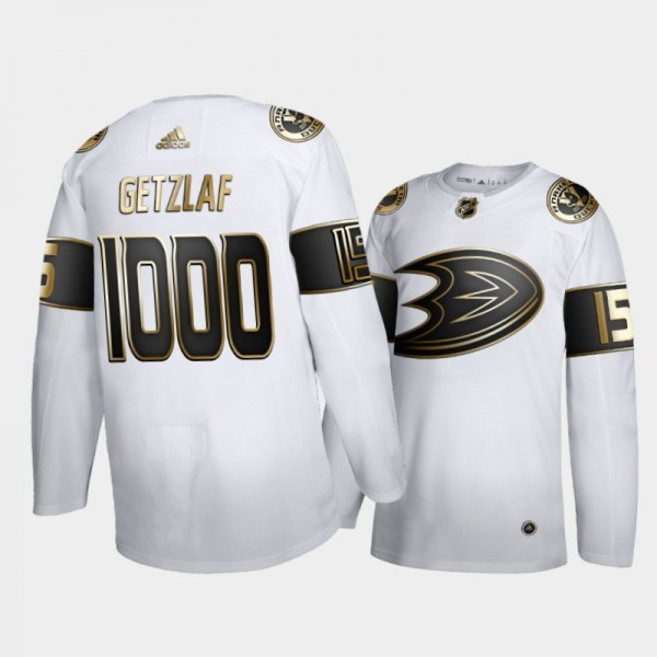 Ryan Getzlaf #15 Ducks Golden Authentic White Jersey 1000 Career Points
