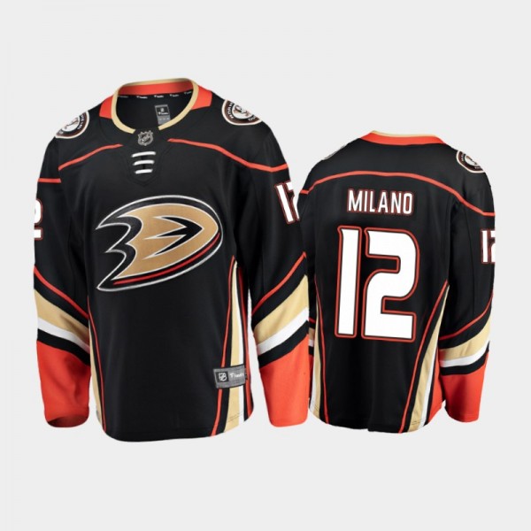 Men's Anaheim Ducks Sonny Milano #12 Home Black 2020-21 Breakaway Player Jersey