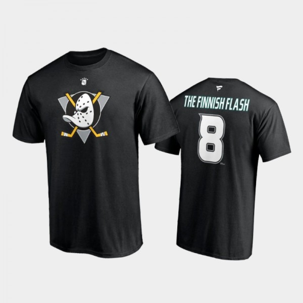 Men's Anaheim Ducks Teemu Selanne #8 Nickname Retired Player Black T-Shirt