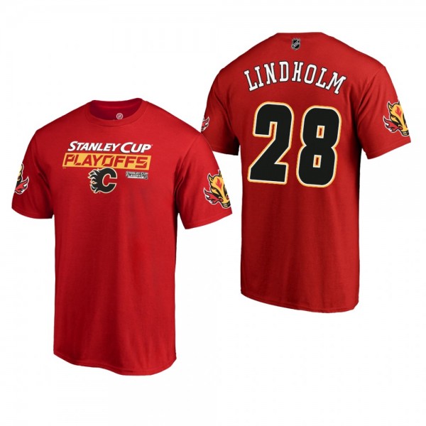 Calgary Flames Elias Lindholm #28 Bound Body Checking 2019 Stanley Cup Playoffs Red T-Shirt Cheap - Men's
