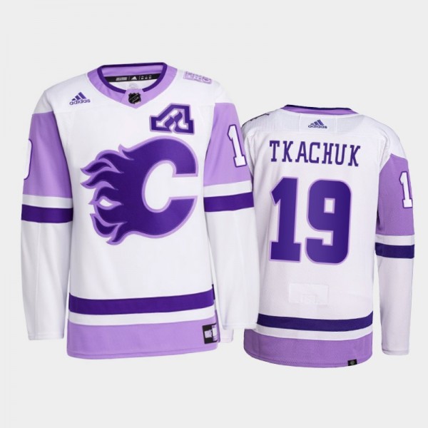 Matthew Tkachuk #19 Calgary Flames 2021 HockeyFightsCancer White Primegreen Jersey