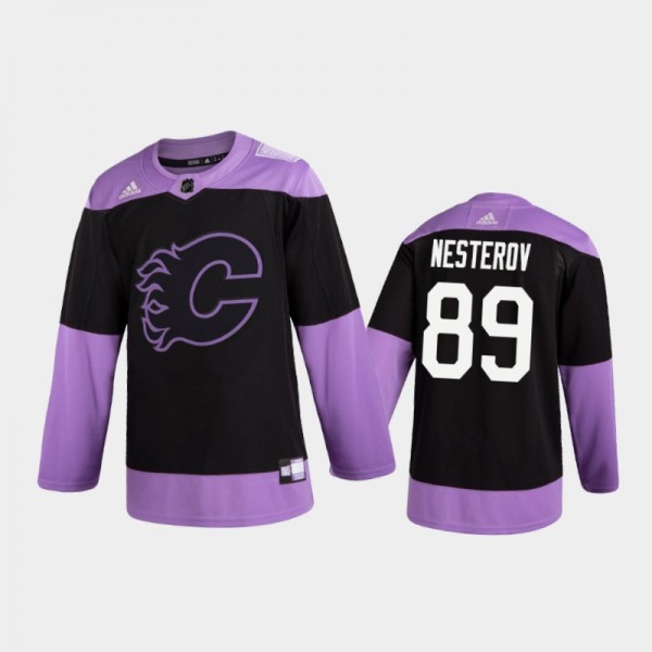 Men's Nikita Nesterov #89 Calgary Flames 2020 Hockey Fights Cancer Black Practice Jersey