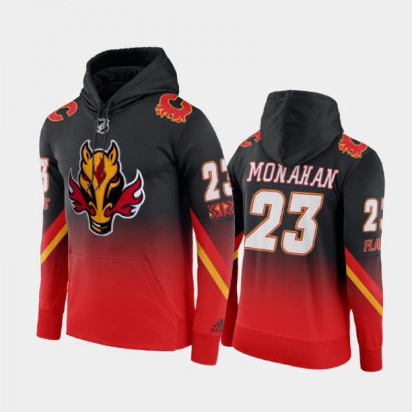 Men Sean Monahan #23 Calgary Flames Gradient Pullover Red Black 2021 Reverse Retro Hoodie