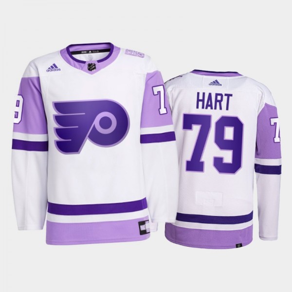 Carter Hart #79 Philadelphia Flyers 2021 HockeyFightsCancer White Primegreen Jersey