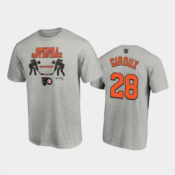Philadelphia Flyers Claude Giroux #28 Safe Distance 2020 Stanley Playoffs Heather Gray T-Shirt
