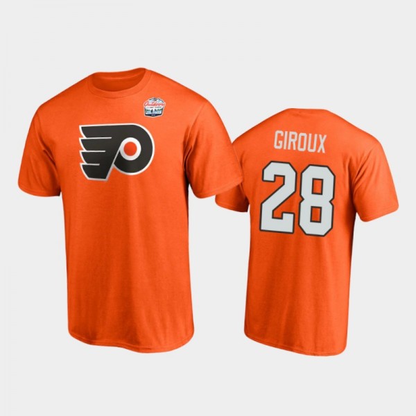 Men's Philadelphia Flyers Claude Giroux #28 Primary Logo 2021 Lake Tahoe Orange T-Shirt