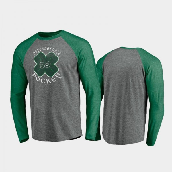 Men's Philadelphia Flyers St. Patrick's Day Celtic Long Sleeve Raglan Gray T-Shirt