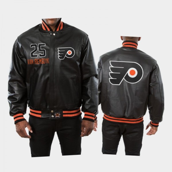 Men's Philadelphia Flyers James van Riemsdyk #25 Full-Snap JH Design All-Leather Black Jacket
