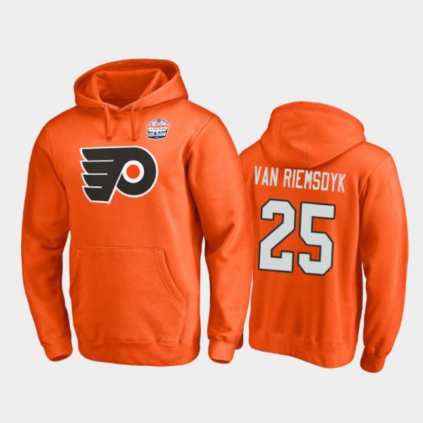 Men's Philadelphia Flyers James van Riemsdyk #25 Primary Logo Pullover 2021 Lake Tahoe Orange Hoodie
