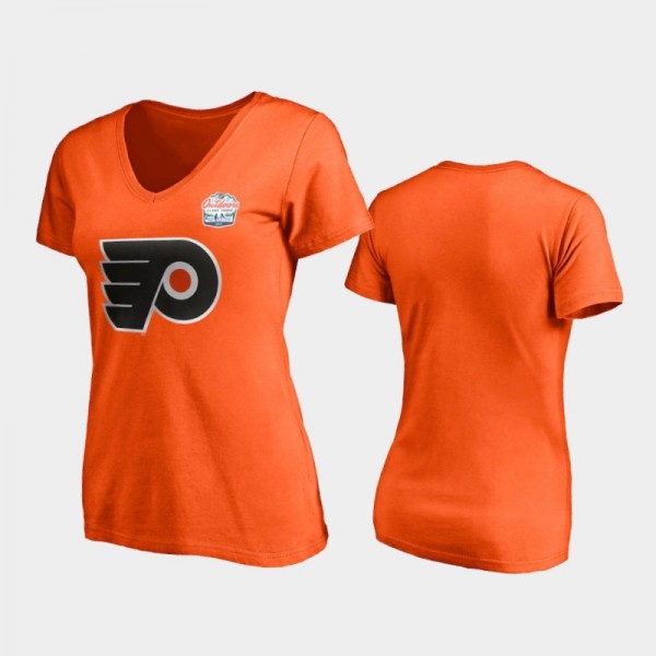 Women's Philadelphia Flyers 2021 Lake Tahoe Primary Logo V-Neck Orange T-Shirt