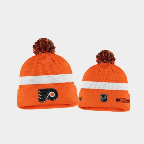 Men's Philadelphia Flyers Authentic Pro Cuffed Pom 2020 NHL Draft Orange White Knit Hat