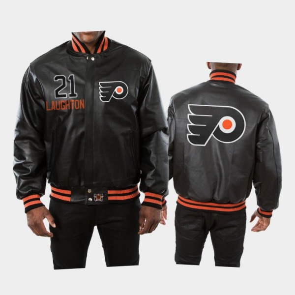 Men's Philadelphia Flyers Scott Laughton #21 Full-Snap JH Design All-Leather Black Jacket