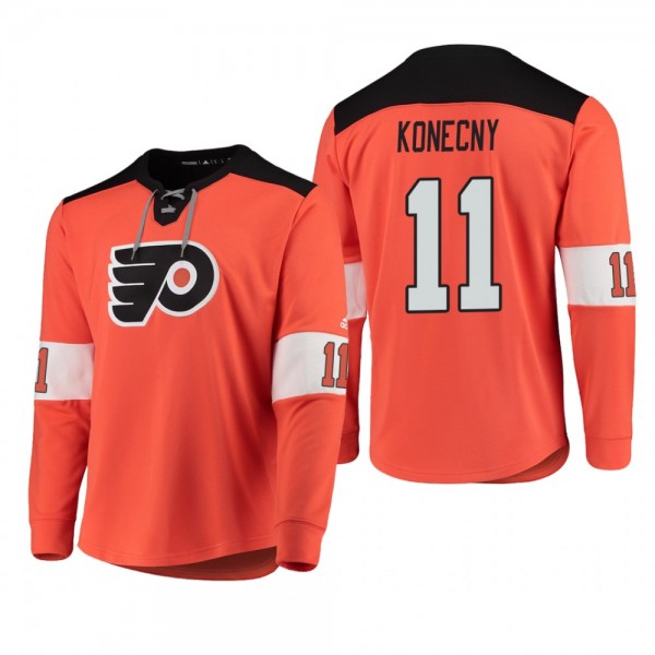Flyers Travis Konecny #11 Platinum Long Sleeve 2018-19 Cheap Jersey T-Shirt Orange