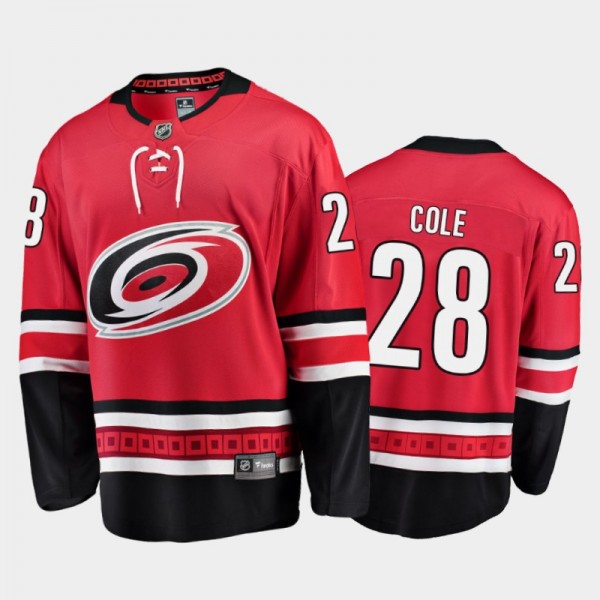 Hurricanes Ian Cole #28 Home 2021 Red Player Jerse...