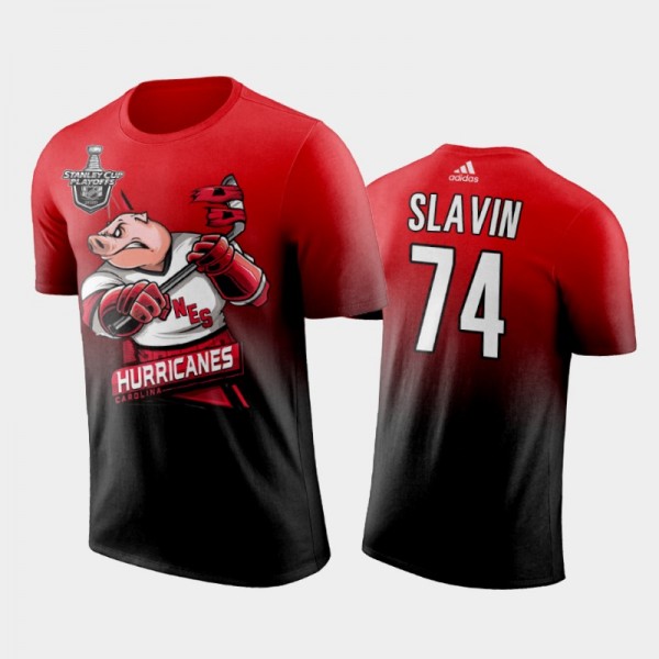 Carolina Hurricanes Jaccob Slavin #74 Cartoon Gradient 2020 Stanley Playoffs Red T-Shirt