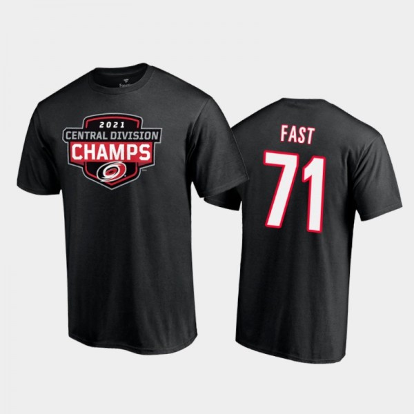 Men's Carolina Hurricanes Jesper Fast #71 2021 Central Division Champions Black T-Shirt
