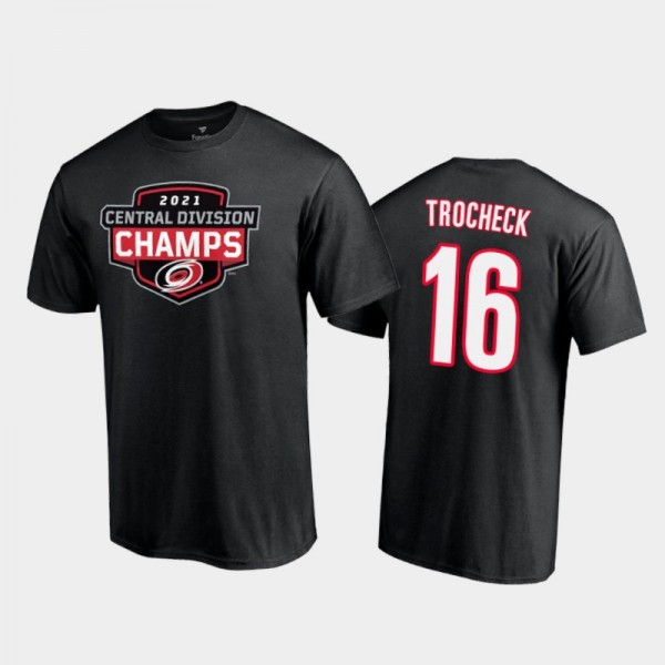Men's Carolina Hurricanes Vincent Trocheck #16 2021 Central Division Champions Black T-Shirt
