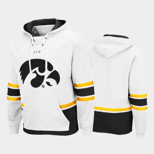 Men Iowa Hawkeyes Lace-up Pullover White Hoodie Co...