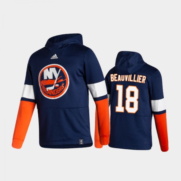 Men's New York Islanders Anthony Beauvillier #18 Authentic Pullover Special Edition 2021 Reverse Retro Navy Hoodie